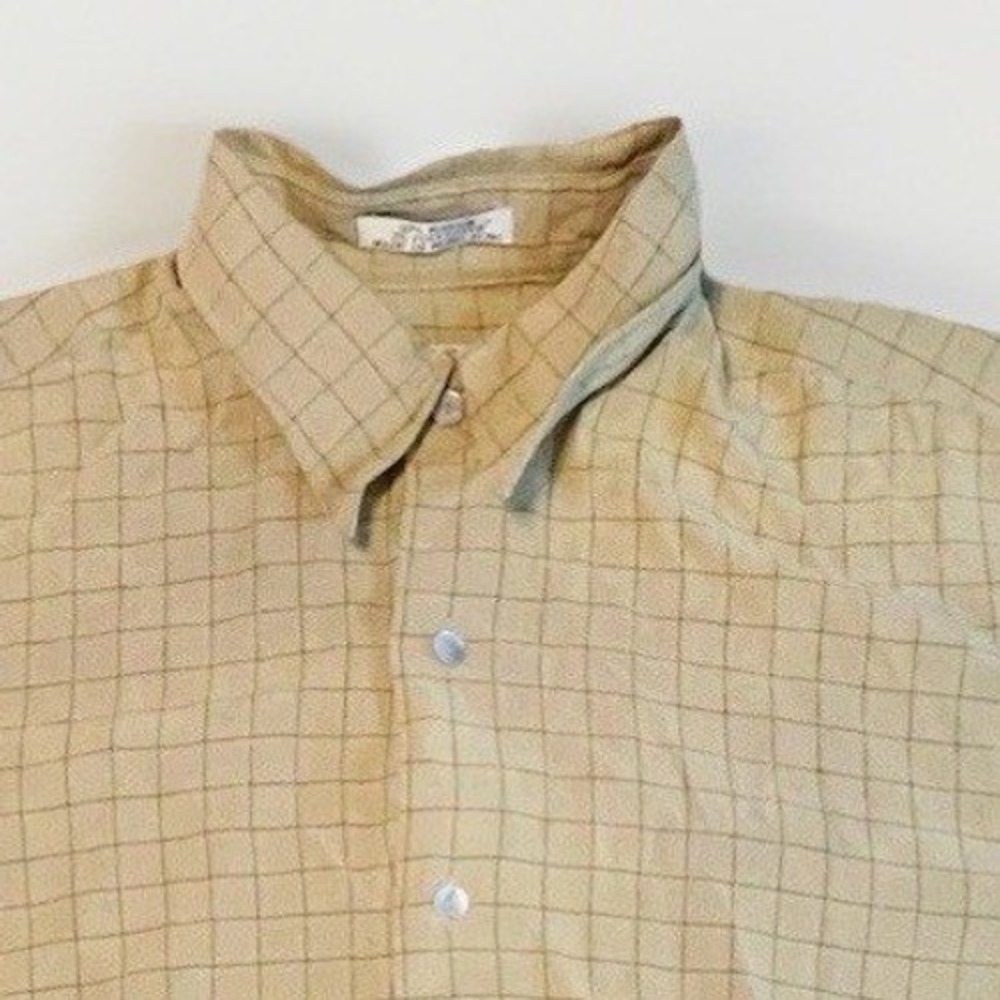 Burma Bibas Shirt Men Medium Yellow Windowpane Rayon Blend Long Sleeve Button Up